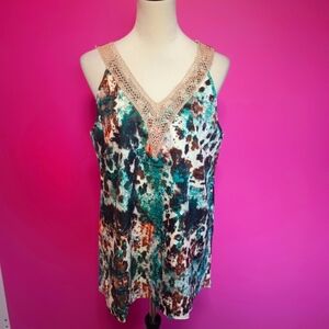 Ladies Multicolor Abstract Pattern V-Neck Tank Top (Size XL)